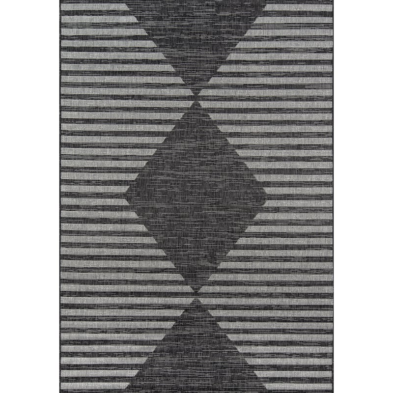 Momeni Villa Geometric Indoor Outdoor Rug - Charcoal - 5'3" x 7'6"