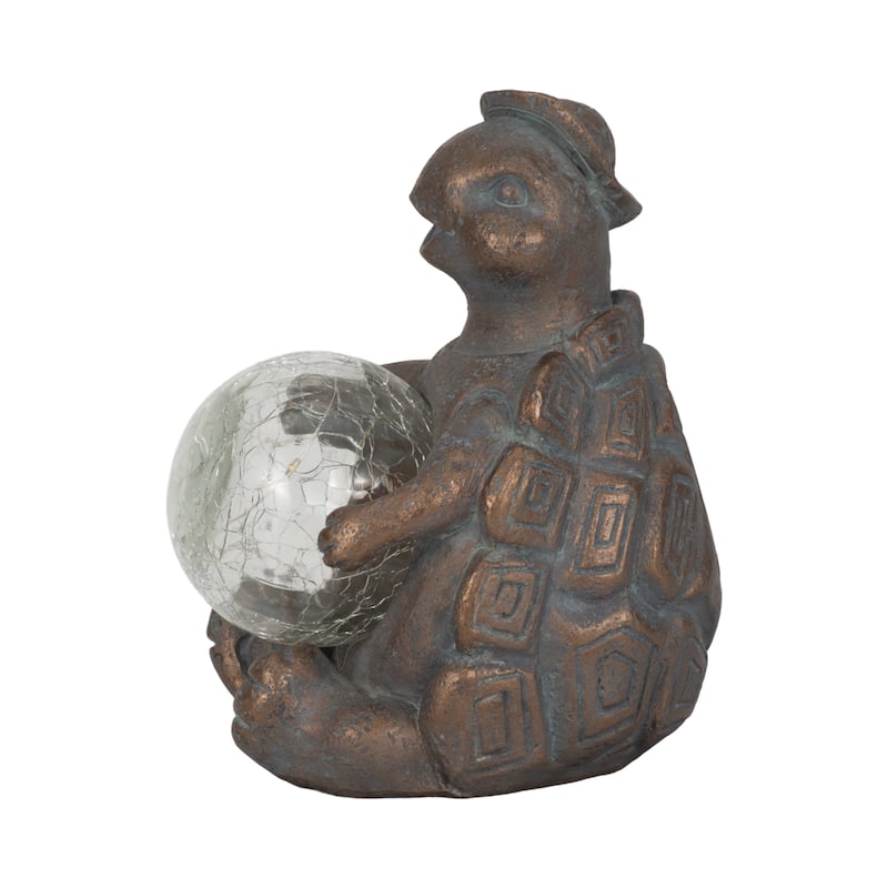 Sagebrook Home 7" Turtle Featuring a Solar Orb in Antique Copper Finish, Durable Polyresin Decor - Bronze/copper - Medium - Polyresin