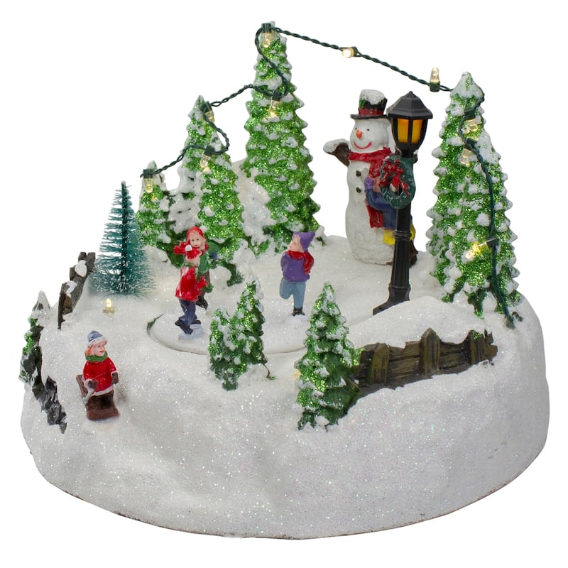9" Animated and Musical Lighted Christmas Skating Scene with Snowman