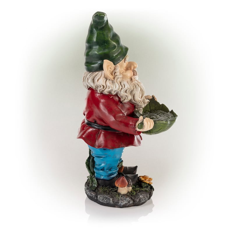 Alpine Corporation 16" Tall Outdoor Garden Gnome and Bird Feeder Yard Statue Decoration