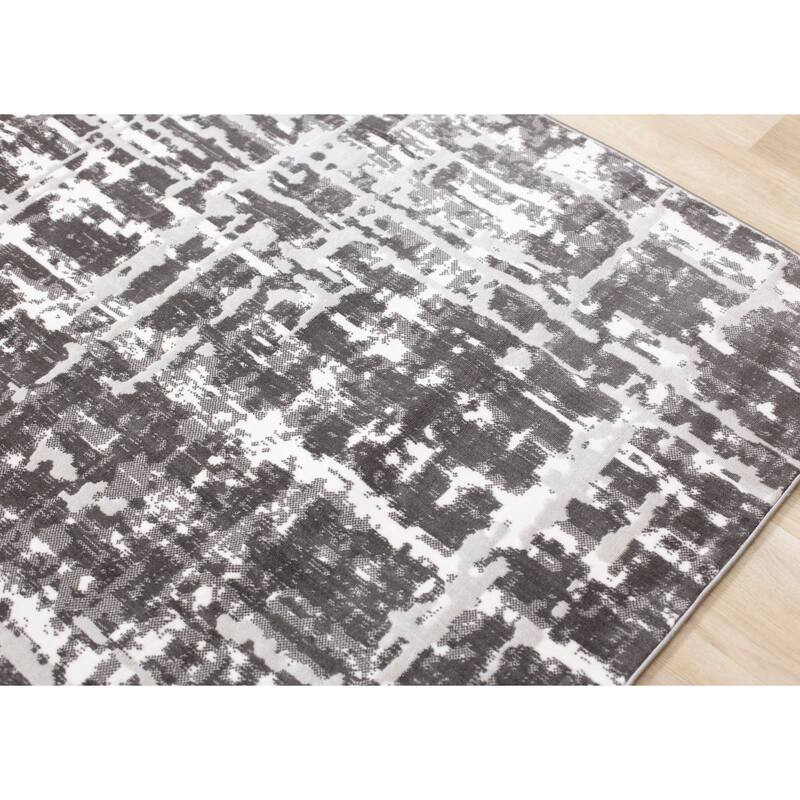 Washable Collection - White/Grey Abstract Soft Area Rug