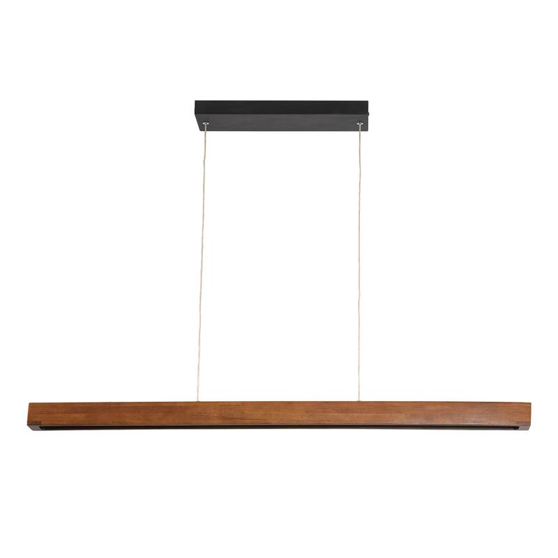 25-Watt Modern Brown Long Linear Walnut Wood Integrated LED Island Chandelier for Kitchen, Dining Room