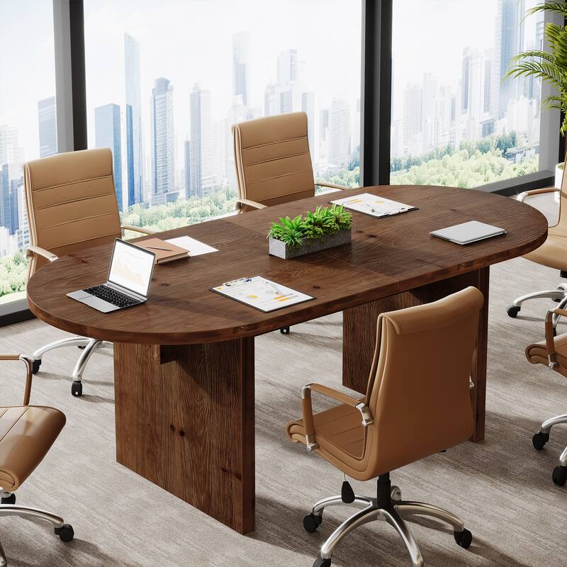 5.24 ft Oval Solid Wood Conference Table for 4-6 People