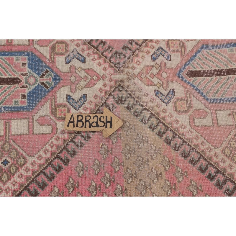 Distressed Pink Bakhtiari Persian Vintage Rug Hand-Knotted Wool Carpet - 5'6" x 9'7"