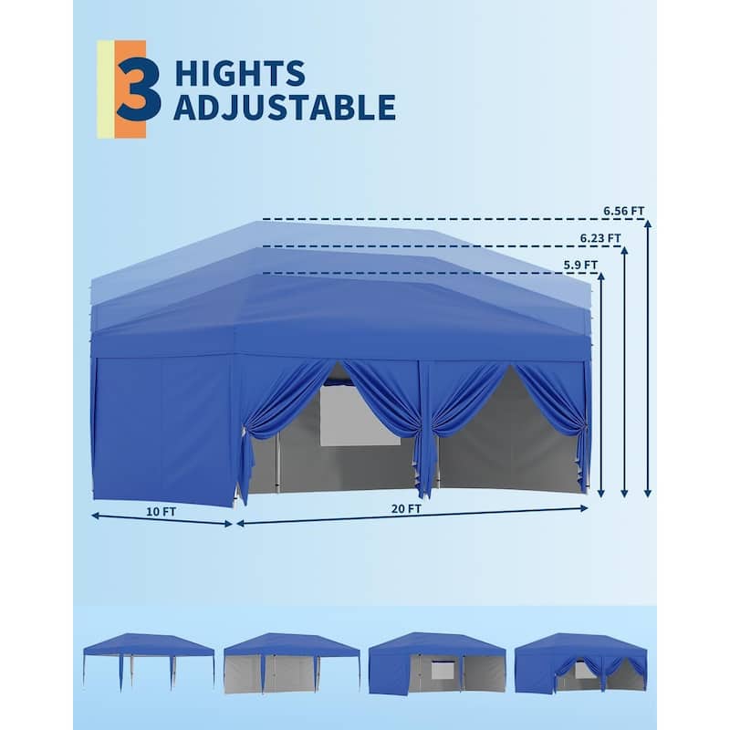 10'x20' Instant Pop-Up Canopy Tent, 6 Removable Sidewalls - 10*20Ft