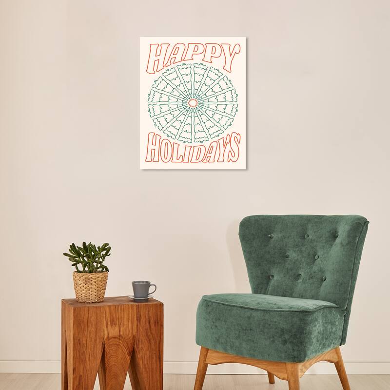 Wynwood Studio Canvas Holiday and Seasonal Outline Happy Holidays Red Wall Art Canvas Print - 16 x 20