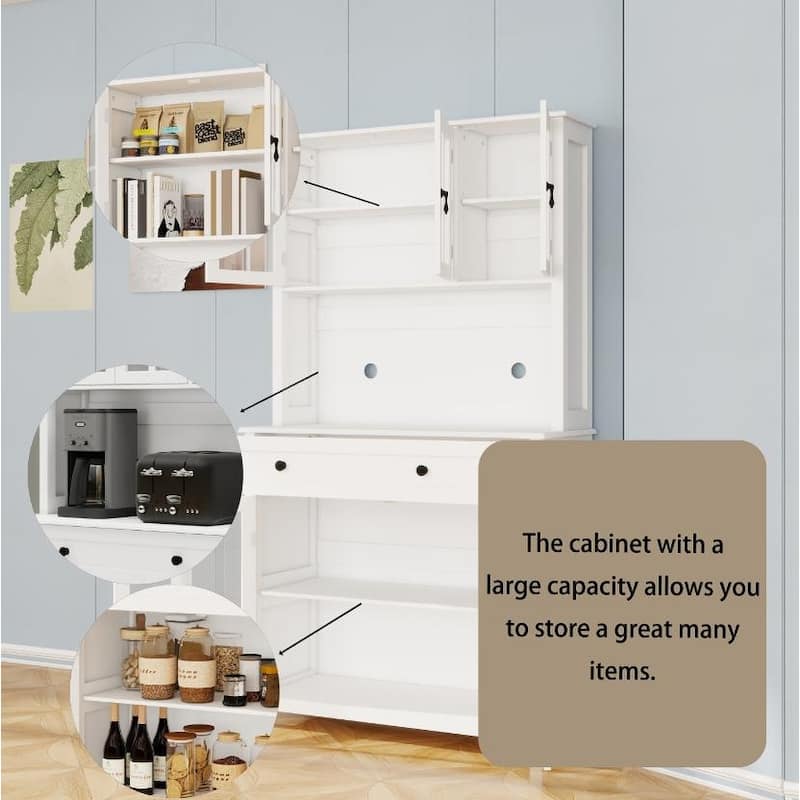 Kitchen Pantry Cabinet with 1 Large Drawer, Buffet Cabinet with Microwave Oven Countertop, Cabinet with Adjustable Shelves