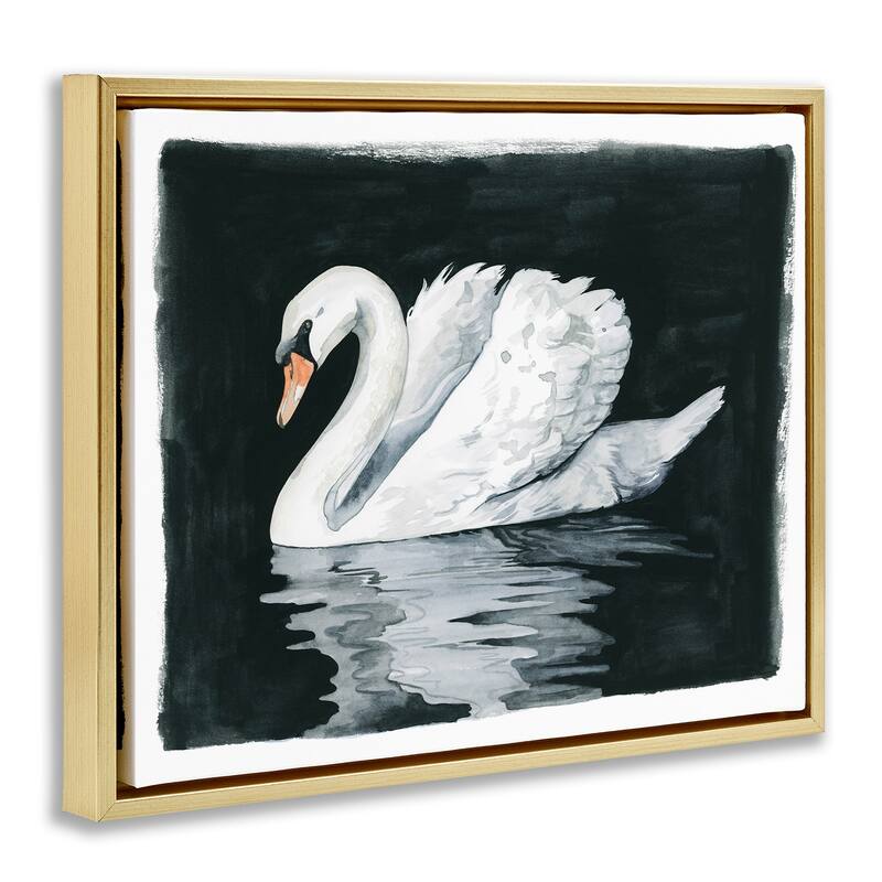 Stupell Beautiful Swan Black Reflection Floater Canvas Wall Art by Grace Popp