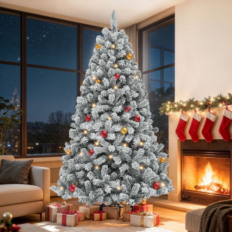 6/7.5/9 FT Pre-Lit Frosted Pine Artificial Christmas Tree with LED Lights