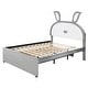 preview thumbnail 12 of 12, Kids Full Upholstered Bed with Trundle & 3 Drawers, Wooden Platform Frame with Embedded LED Lights, Rabbit-Shaped Headboard