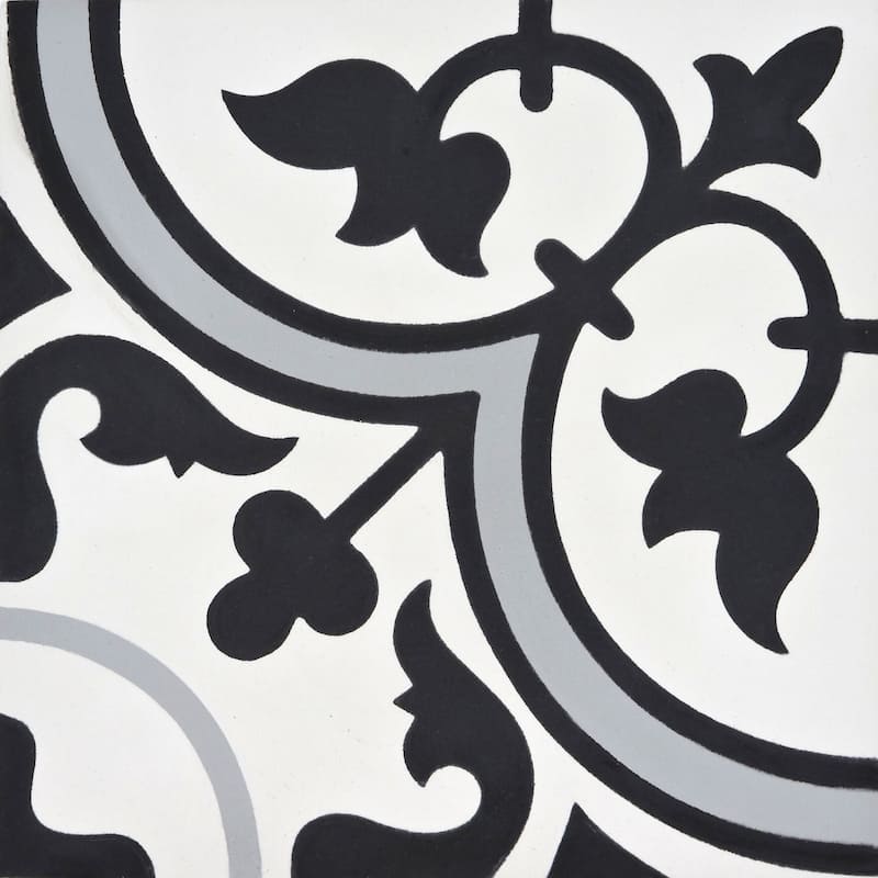 Casa Handmade Cement Tile, 8x8, Black-Grey