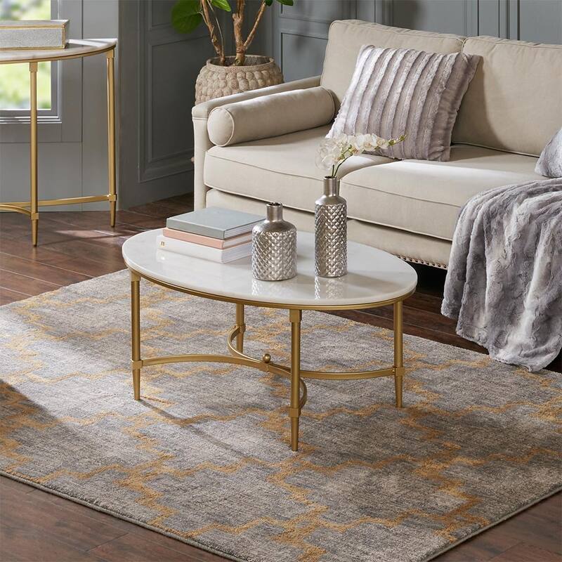 Coffee Table，Modern Accent table ,for Living Room Bedroom Studio, Comfy，Living Room table Comfy Reading - White+Gold