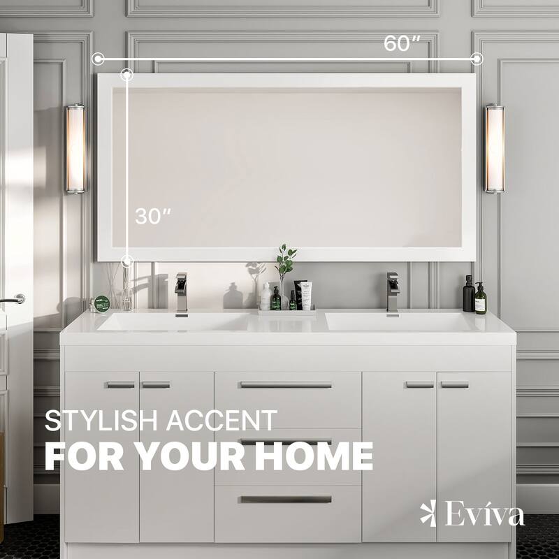 Eviva Sun 60" x 30" Rectangular White Wooden Framed Mirror