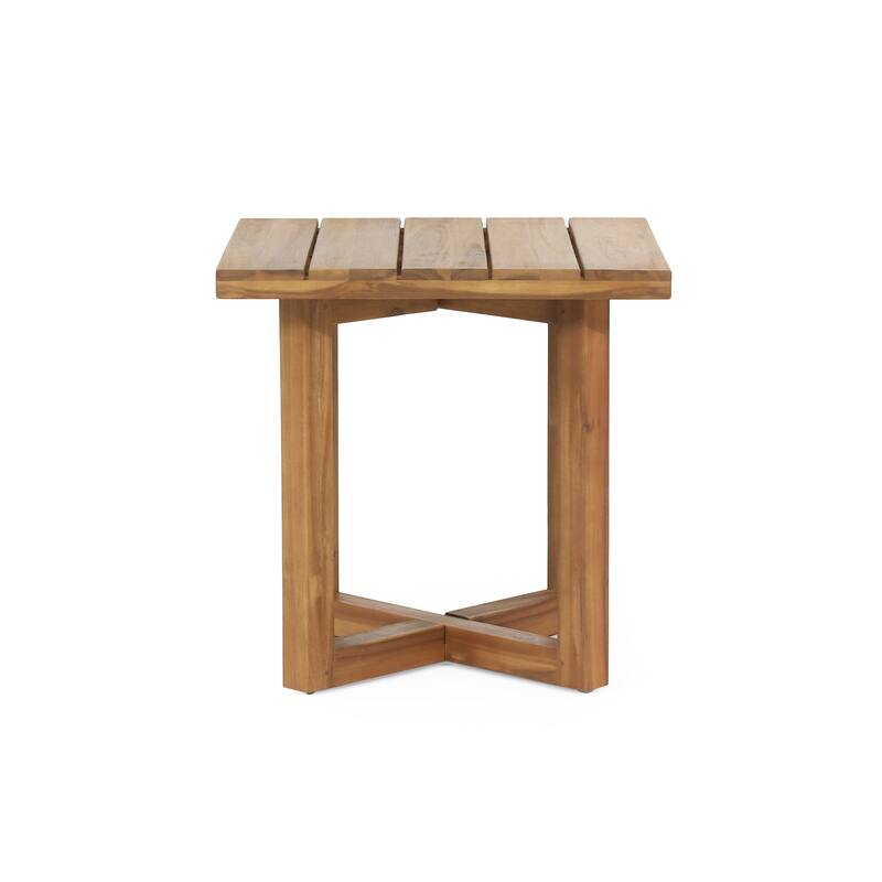 Roomfitters Ella Square Outdoor Side Table with X-Stretcher Base, Acacia Wood, Teak - L 18.0" x W 18.0" x H 18.0"
