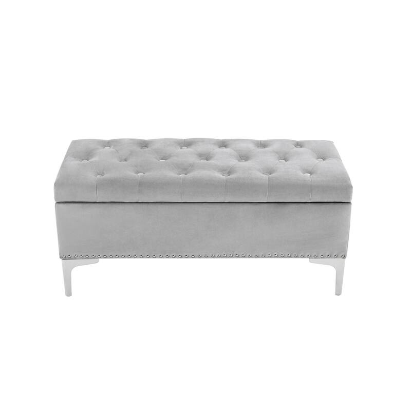 Porthos Home Helge Velvet Flip Top Storage Ottoman Bench with Chrome Legs