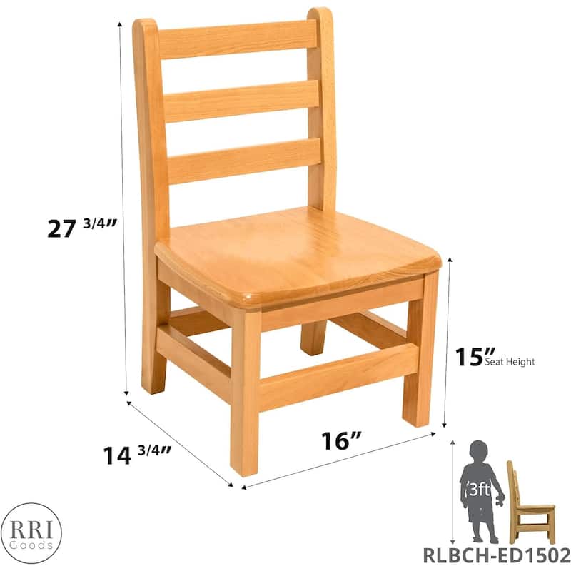 RRI Goods Ladderback Kids Chair, Classroom Seating Toddler Fully Assembled Beechwood Chair Set of 2