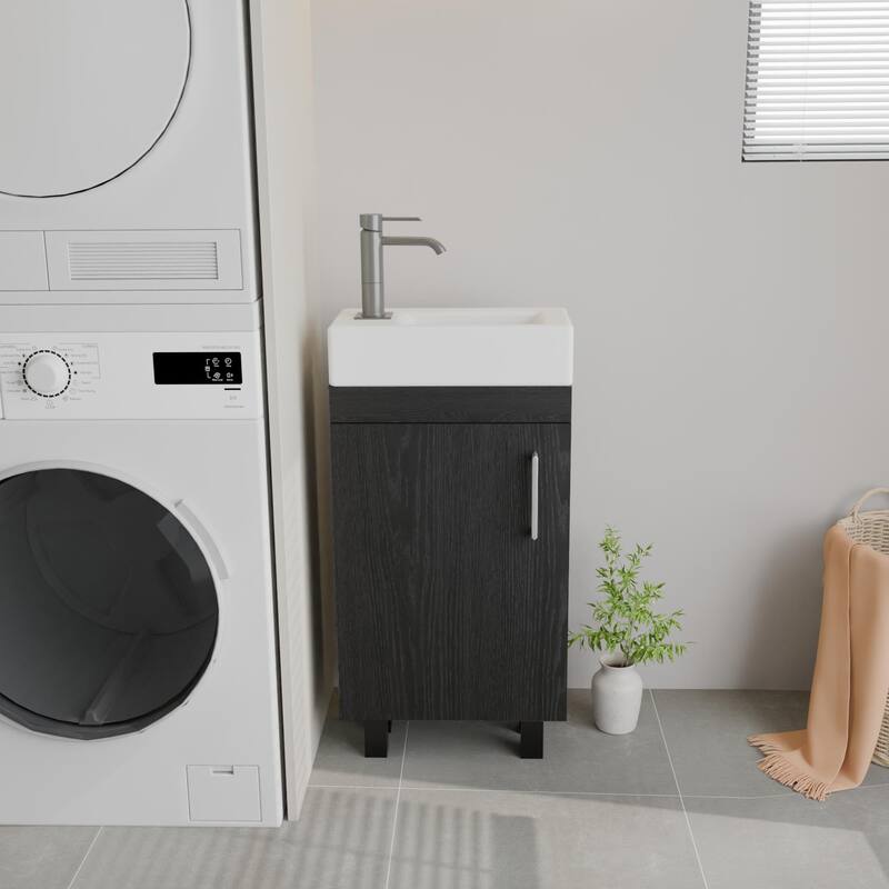 GDFStudio - Dominic 16-Inch Compact Freestanding Bathroom Vanity with Undermount Ceramic Sink and Smart Storage Cabinet