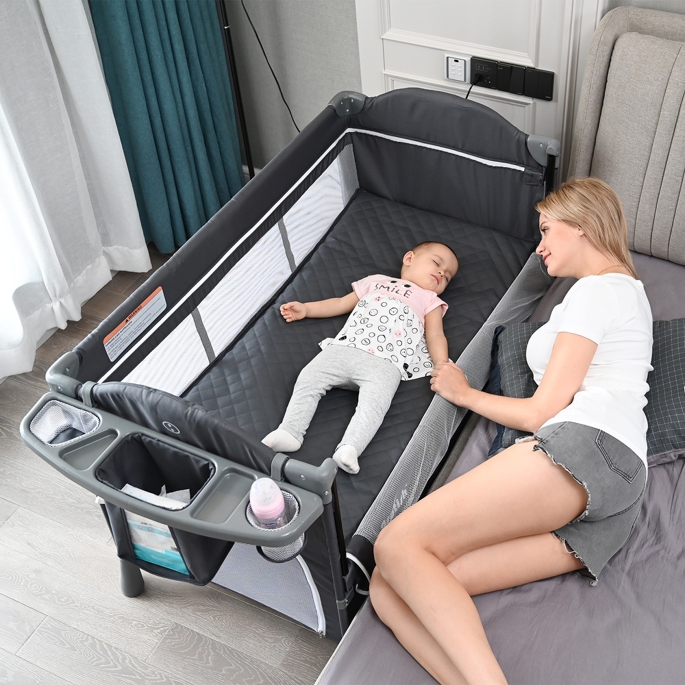 Portable Baby Bed Infant Bassinet Crib Compatible with Simmons Cradle Positioned Mattress Cushion Pad Blue 