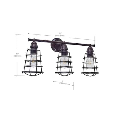3 Light outdoor caged wall sconce in Oil Rubbed Bronze - 13"H x 26"W x 8"D