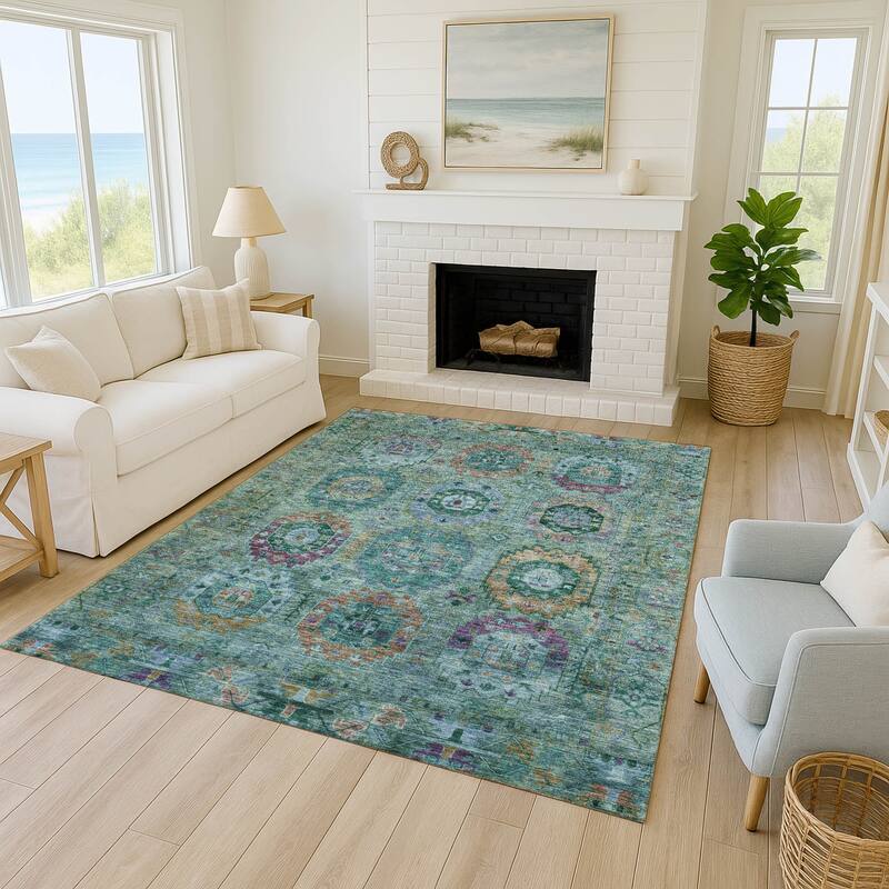 Machine Washable Indoor/ Outdoor Boho Vintage Chantille Rug