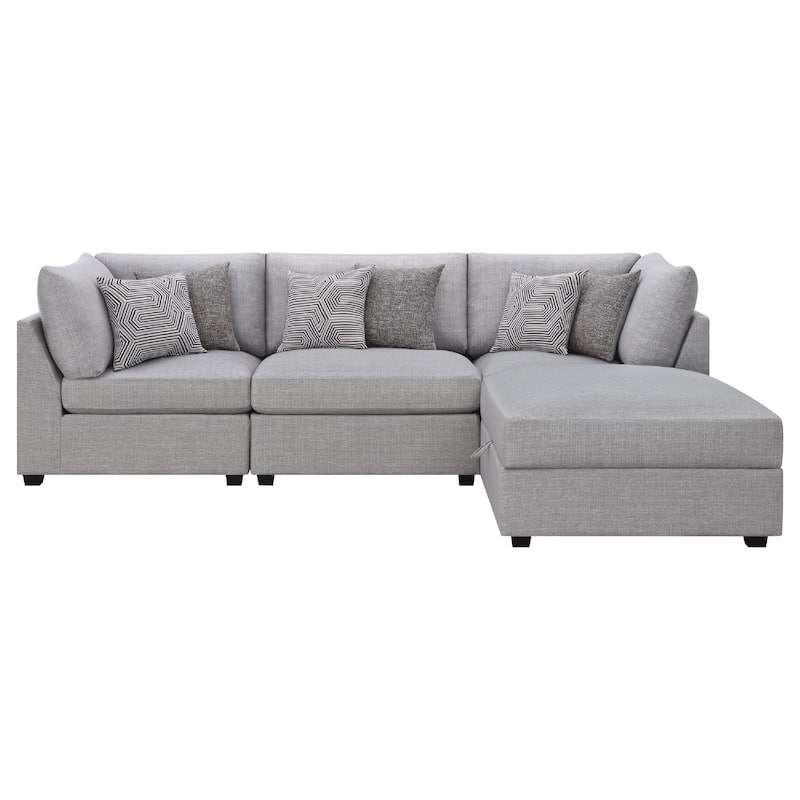 Cambia 4 Piece Modular Sectional Sofa Set w Ottoman, Gray, 6 Pillows