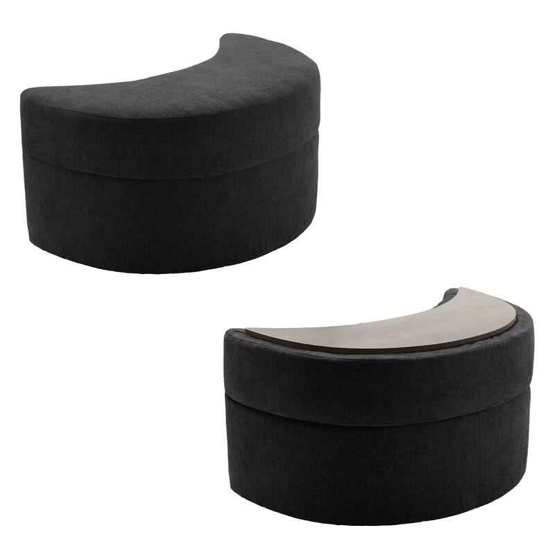 Chenille Half Moon Storage Ottoman(Set of 2)