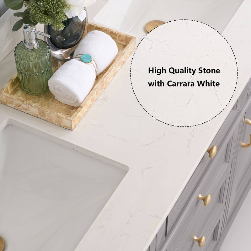 35''H Solid Wood Bath Vanity With Carrera White Quartz Top and Sink