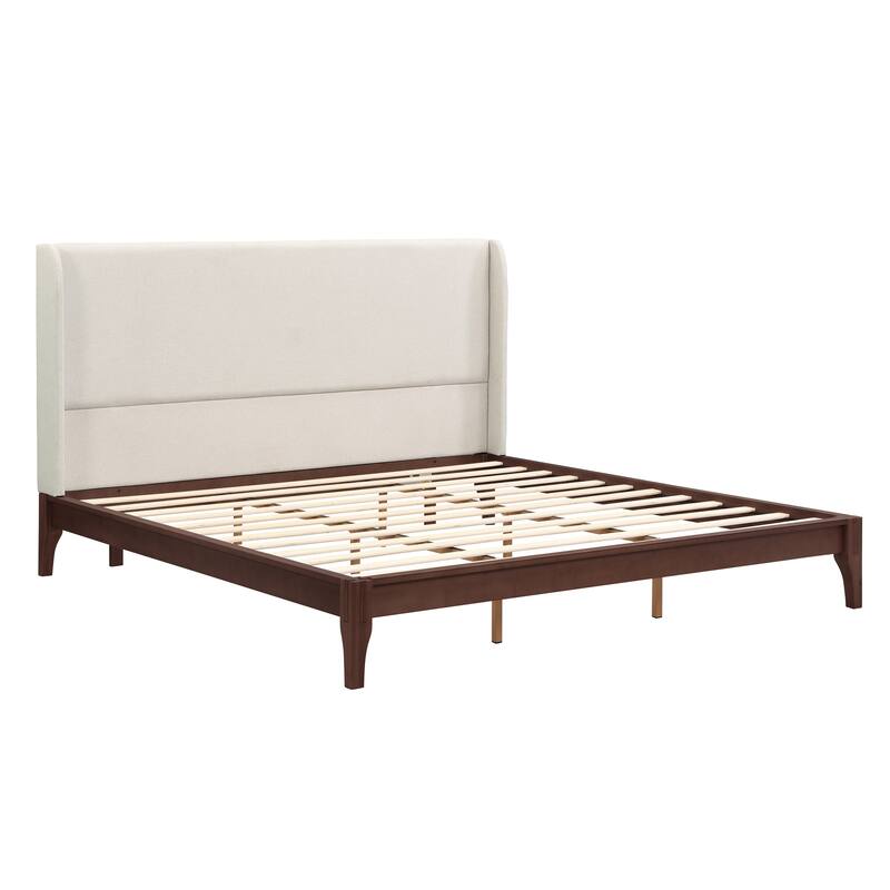 King Dry Bamboo Wood Platform Bed, 48" Upholstered High Headboard, Easy Assembly, Chocolate