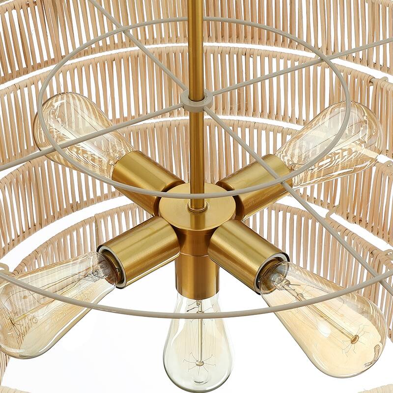 Piersan 5-Light Modern Bohemian Chandelier with Tiered Rattan Shade - 26 in. W
