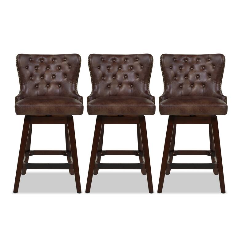 Holmes 27" Tufted Swivel Faux Leather Counter Stool
