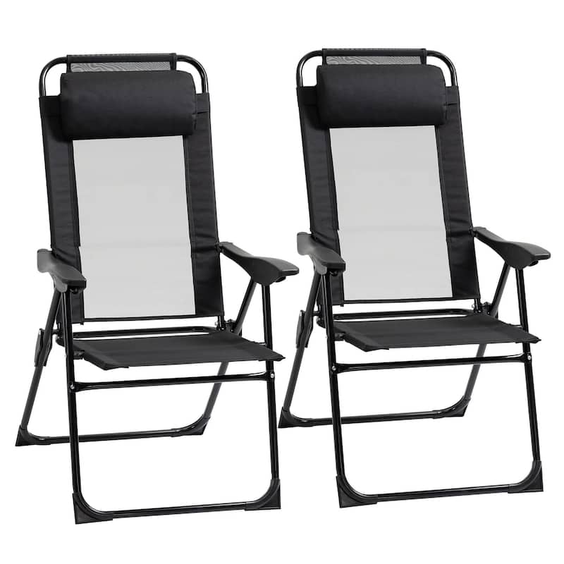 Folding Patio Dining Chairs Set of 2,Adjustable Sling,Headrest,Outdoor
