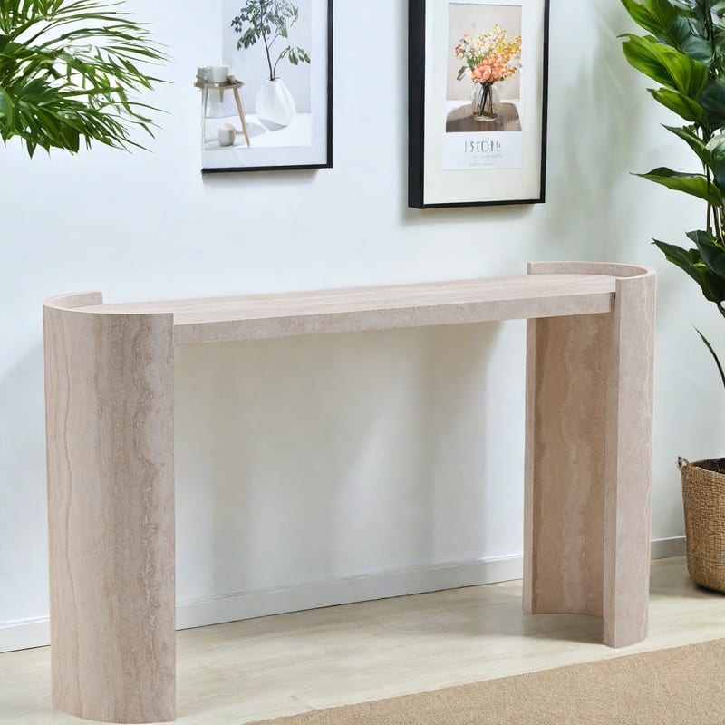 53.15" MDF Modern Console Table - Faux Marble Top with Raised Edge Safety Design - marble