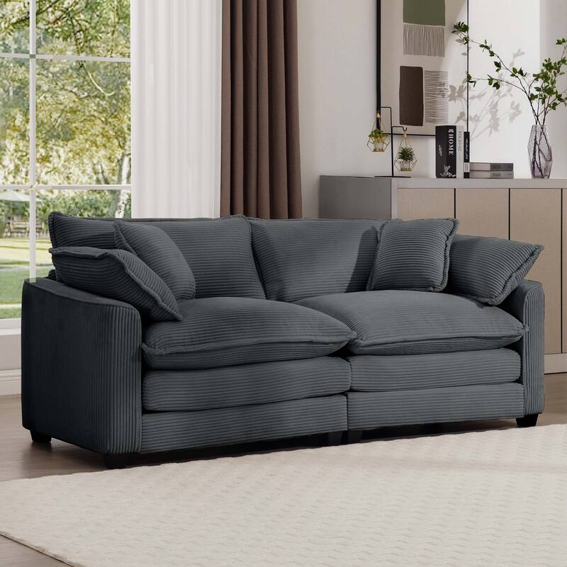 Corduroy Fabric Upholstered Loveseat Sofa, Deep Seat Sectional Sofa with 4 Pillows, 2-Seater Sofa with Removable Armrests