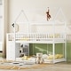 preview thumbnail 3 of 7, White Twin Size Wood House Bunk Bed with Shelves and Drawers