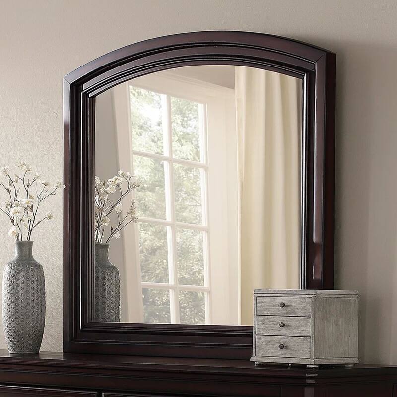 Wooden Mirror with Raised Frame and Molded Details, Brown