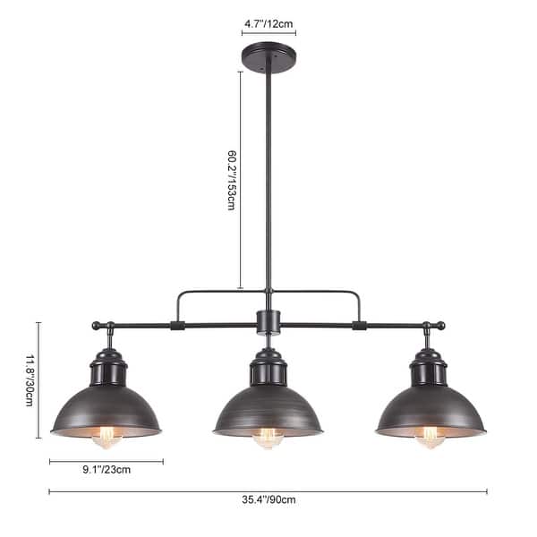 dimension image slide 0 of 2, 3-Light Industrial Farmhouse Dome Pendant Metal Linear Kitchen Island Pendant Light Oil Rubbed Bronze Finish