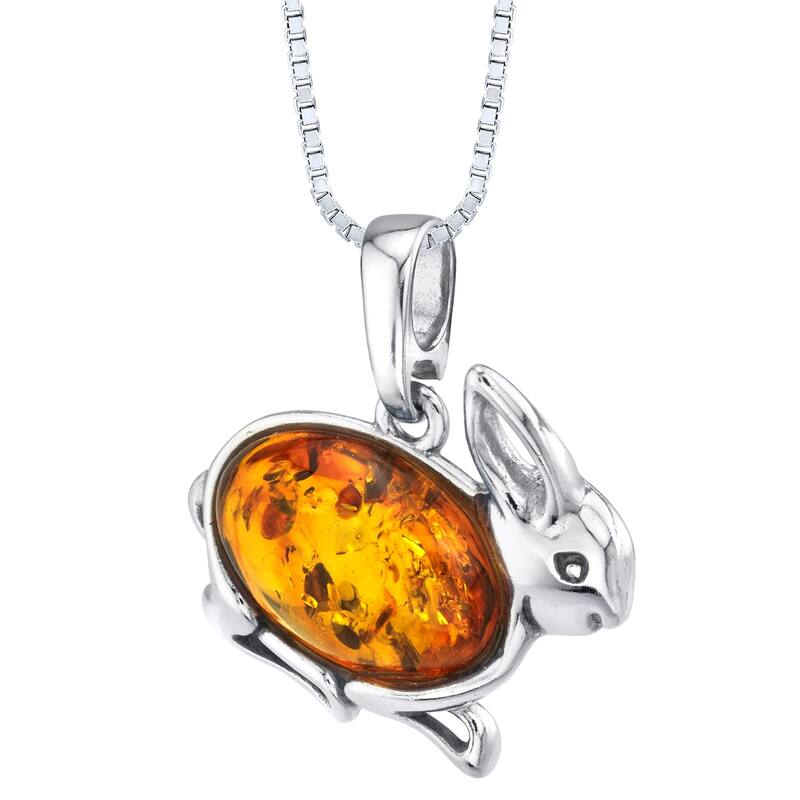 Amber Bunny Rabbit Pendant in Sterling Silver