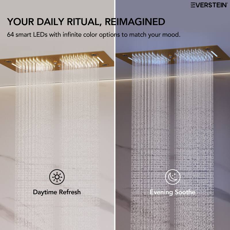 Thermostatic Muti-Fuctions Shower System Faucet Set 64 Color LED Mood Lighting Rainfall Shower Head with 6 Body Jets - 27"x16"