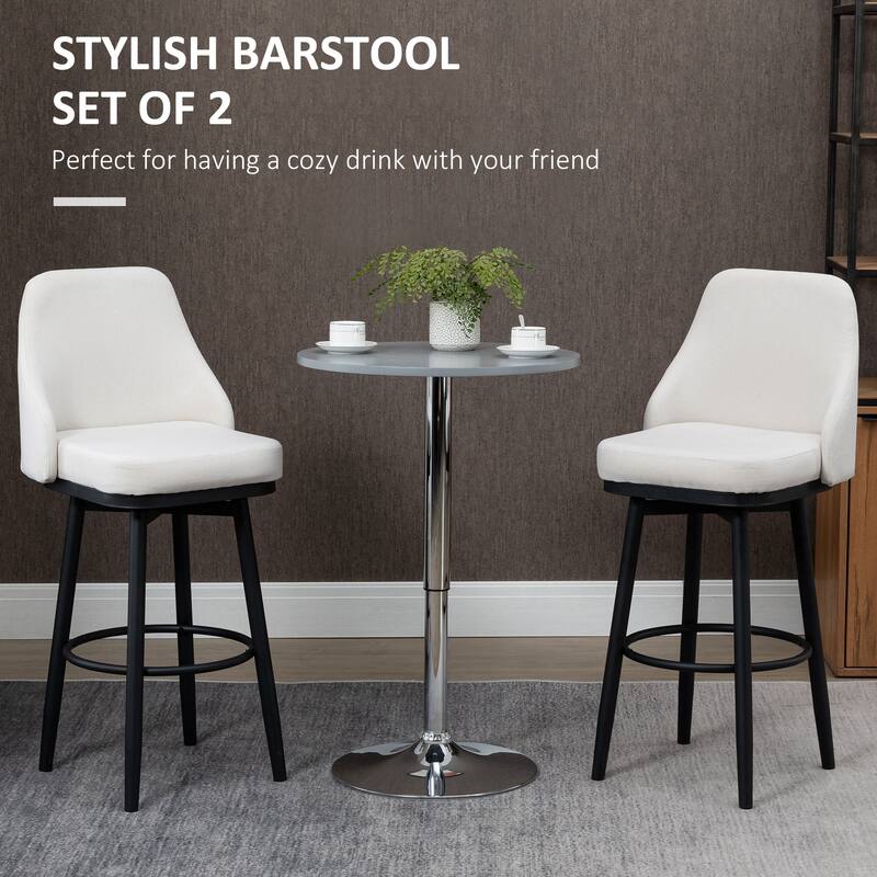 Bar Height Bar Stools Set of 2, Swivel Upholstered Bar Stools with Back, Kitchen Island Chairs with Steel Legs