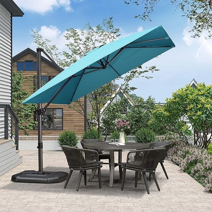 PURPLE LEAF 8 ft Square 360 Degree Rotation Patio Cantilever Umbrella - Turquoise Blue
