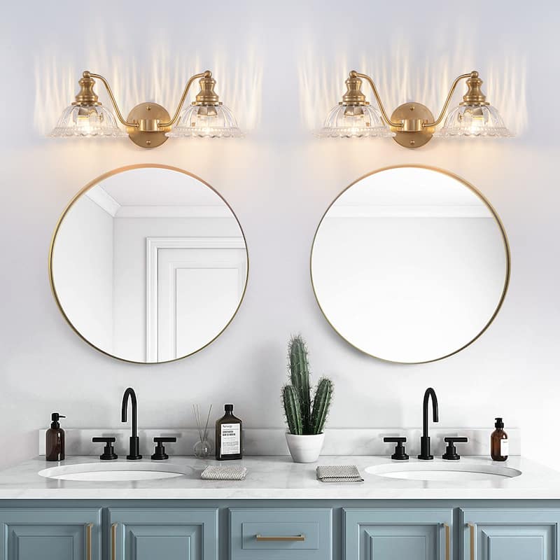 20" 2-Light Gold Vintage Vanity - Glass - Bathroom Bedroom(Bulb Not Included)