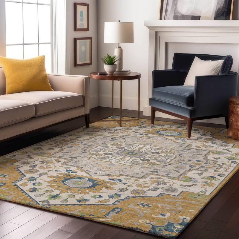 Premium Washable Super Soft Traditional Boho Mayfield Rug - Gold - 9' x 12'