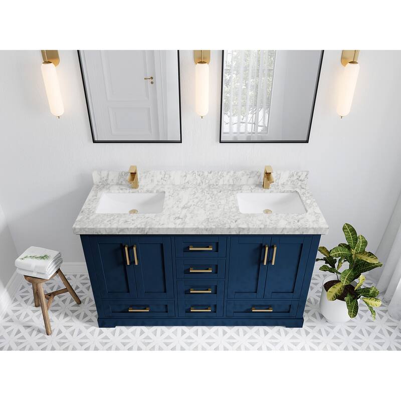 Willow Collection 60 in W x 22 in D x 36 in H Boston Double Bowl Sink Bathroom Vanity with Countertop