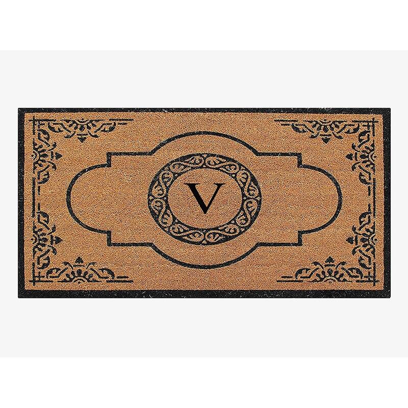A1HC Natural Coir Hand-crafted Abrilina Monogrammed Double Doormat - 30" x 48" - V
