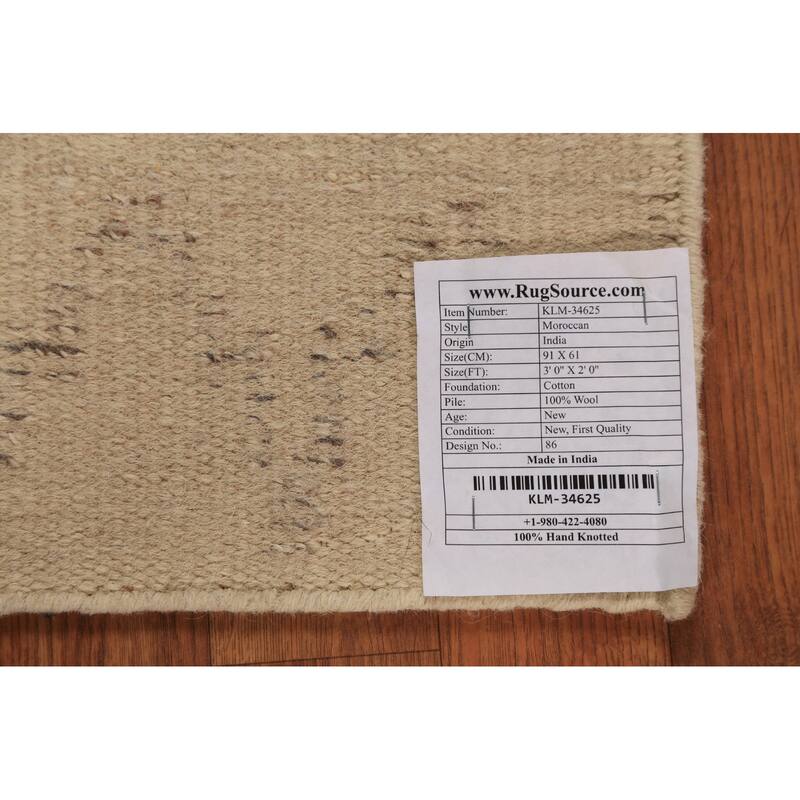 Chevron Style Moroccan Indian Accent Rug Handmade Beige Wool Carpet - 2'0"x 3'0"