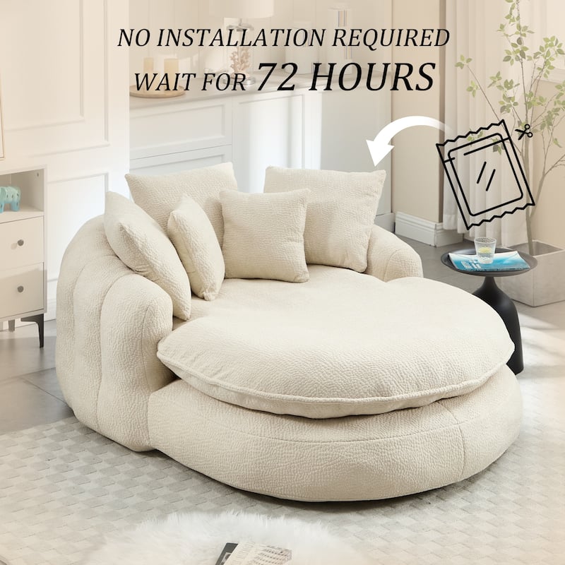 Oversized Chenille Single Sofa Chair / Oval Upholstered Bean Bag Sofa / Living Room Lazy Floor Sofa Chaise Lounges Cloud Couch
