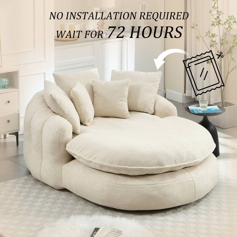 Oversized Oval Upholstered Bean Bag Sofa, Lazy Sofa with 3 Large Pillows and 2 Small Pillows, Wrap Around Backrest