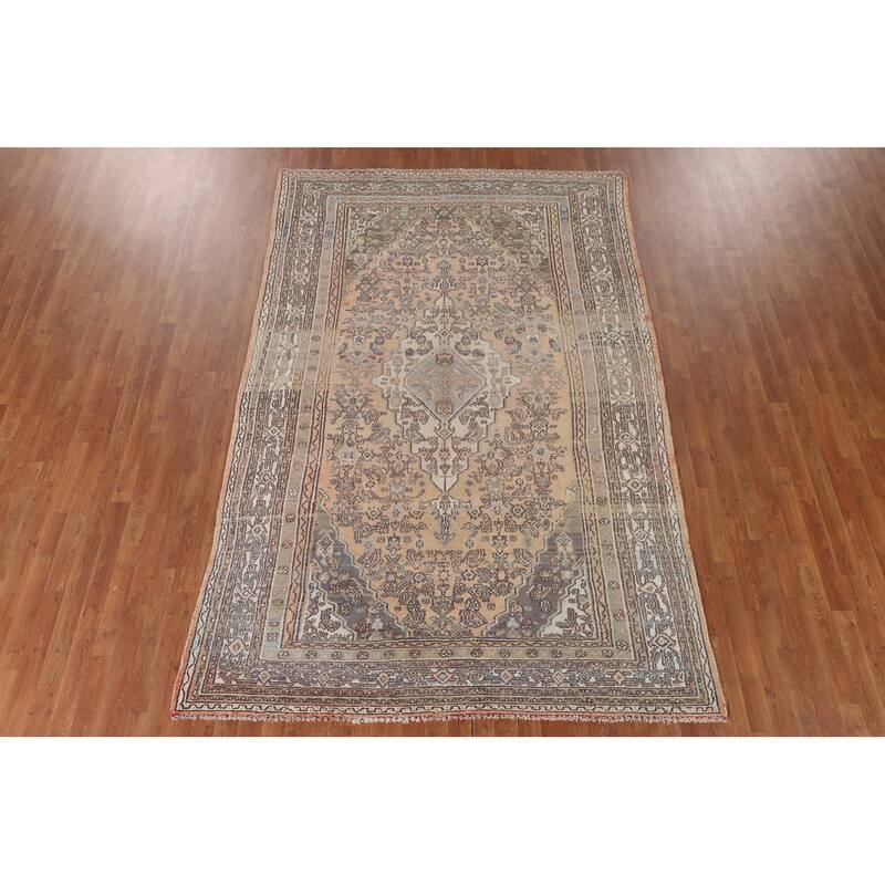 Traditional Hamedan Persian Vintage Rug Hand-Knotted Wool Carpet - 6'7"x 10'0"