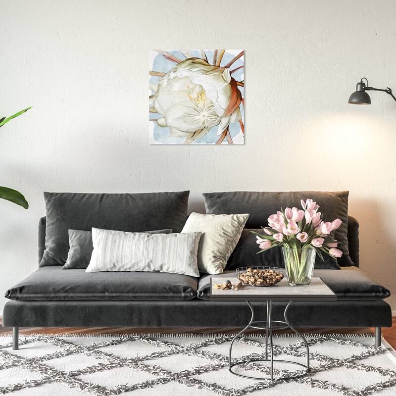 Wynwood Studio Canvas Floral and Botanical Latenight Blossom White and Farmhouse Wall Art Canvas Print - 20 x 20