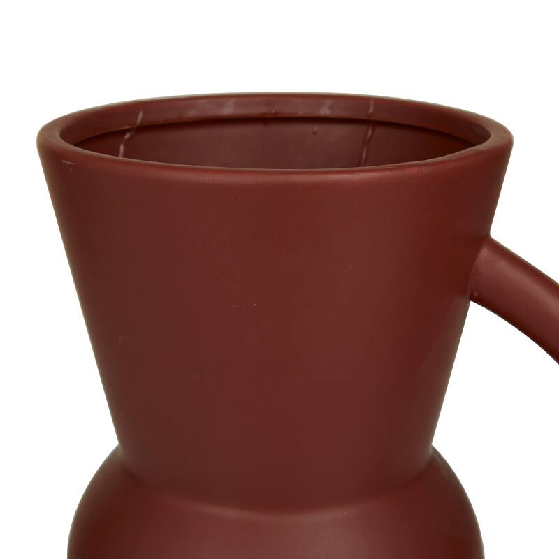 Red Ceramic Ribbed Decorative Vase with Handles (Set of 2)